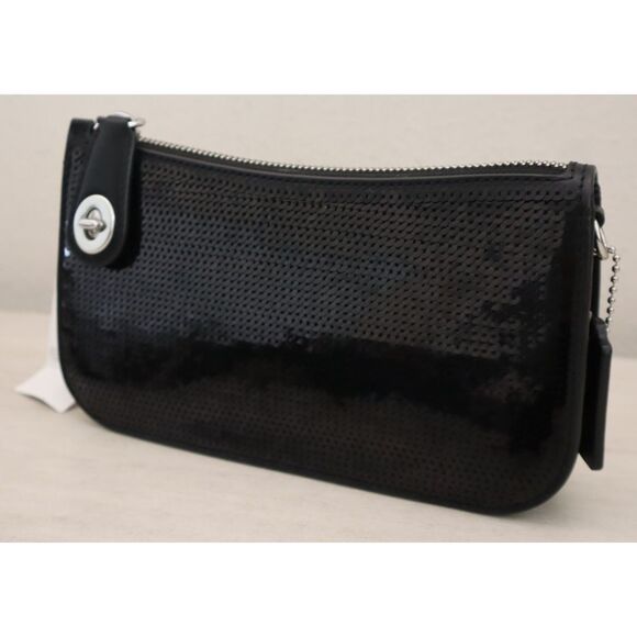 COACH CM547 Women's Black Leather Sequined Penn Shoulder Bag/Clutch - Picture 5 of 16